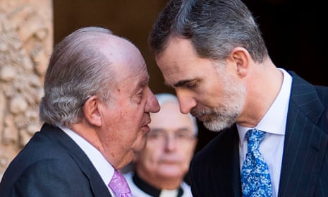 Former Spanish king Juan Carlos with his son, King Felipe VI of Spain, in April 2018.