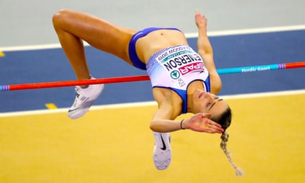 Niamh Emerson competes in the high jump on her way to winning pentathlon silver at the European Indoor Athletics Championships in March 2019.
