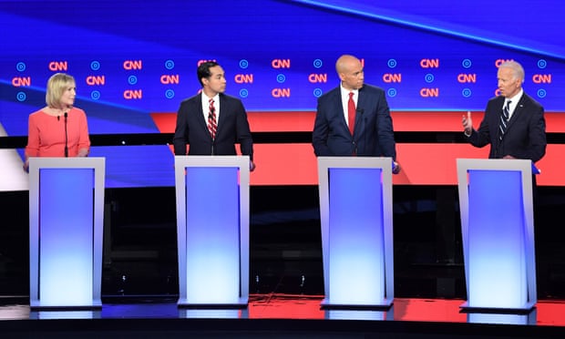 Kirsten Gillibrand, Julián Castro, Cory Booker and Joe Biden speak during the Democratic primary debate of the 2020 presidential campaign.
