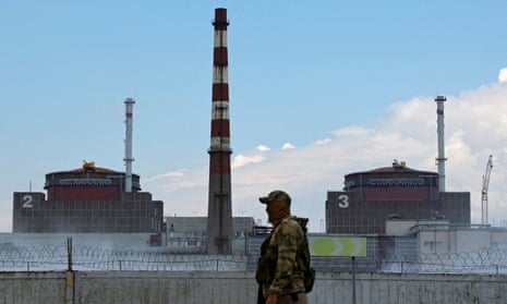 A Russian soldier at the Zaporizhzhia nuclear power plant.