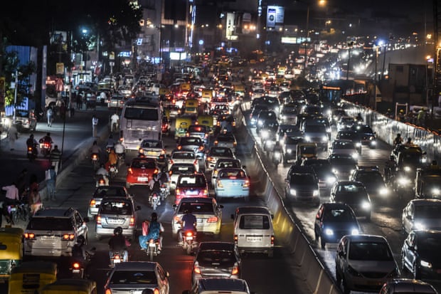 Commuters clog a busy artery in southern Delhi