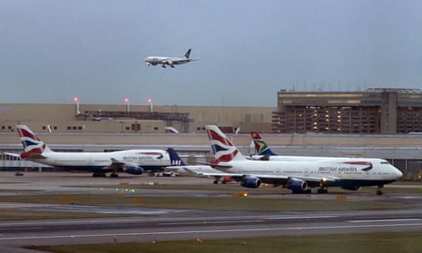 British Airways planes wait on the tarmac at Heathrow airport in London. 