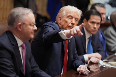 Donald Trump seated with Albanese and US secretary of state Marco Rubio