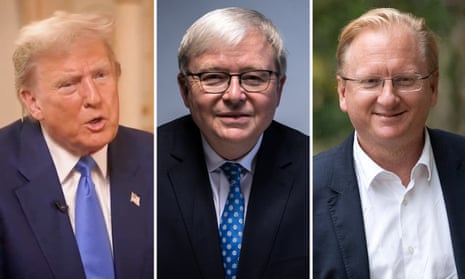 From left: Donald Trump, former Australian PM Kevin Rudd and Sky News Australia boss Paul Whittaker