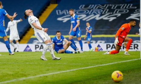 Leeds United’s Jack Harrison reacts as a chance goes begging. 