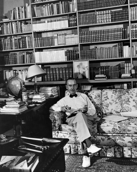 Thomas Mann in his Pacific Palisades home, where ‘books, books, books’ covered floor-to-ceiling shelves.