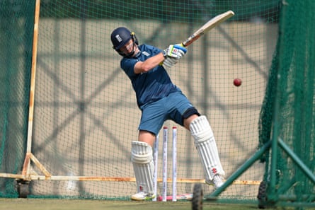 Ollie Pope of England bats during a nets session at JSCA International Stadium Complex in Ranchi, India.