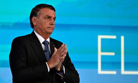 President Jair Bolsonaro at the start of Friday's televised debate.