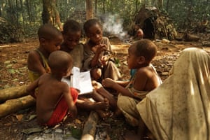 Ba'aka children enact the daily hunting ceremony