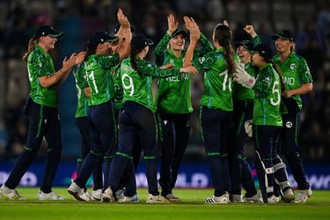 Ireland celebrate the wicket of Heather Knight.