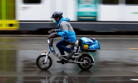 A food delivery rider is seen in Melbourne. In Sydney, two Uber Eats riders were killed in separate crashes on Saturday morning and Monday evening. The crashes occurred at 11am and 6.40pm respectively.