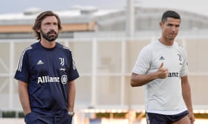 Andrea Pirlo during a training session with Cristiano Ronaldo