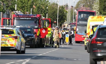 Police, ambulance and fire service vehicles in Hainault, north-east London