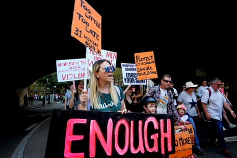 Protesters take part in a national rally against violence towards women in Sydney, Australia