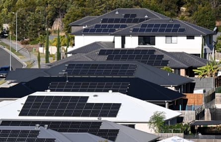 Homes with solar panels are seen in Springfield, west of Brisbane