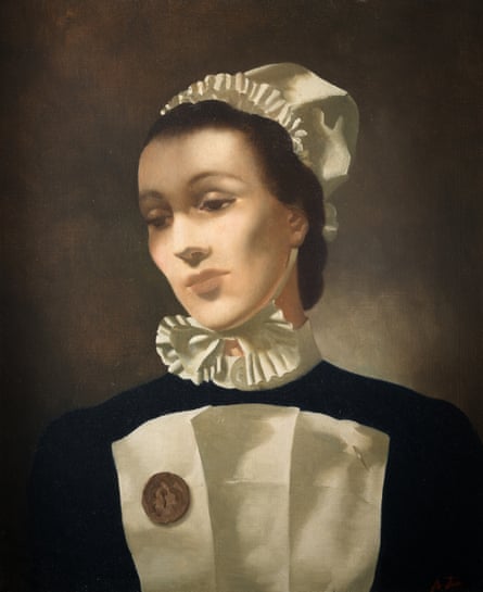 A portrait of a nurse with a peculiar shadow across her face.