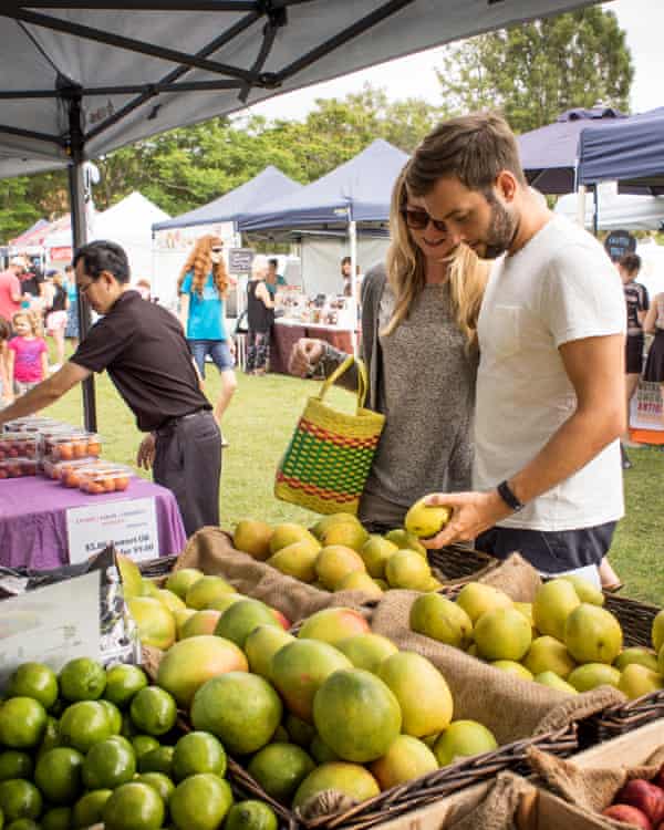 Couple shopping at farmers market
