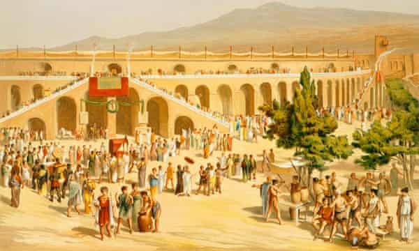 A reproduction of the market square, from The Houses and Monuments of Pompeii, by Fausto and Felice Niccolini, 1854-96. 
