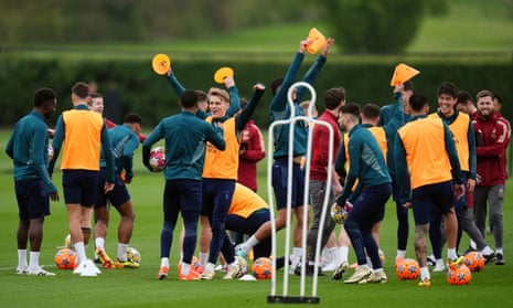 Arsenal players during a training session at London Colney on 8 April 2024