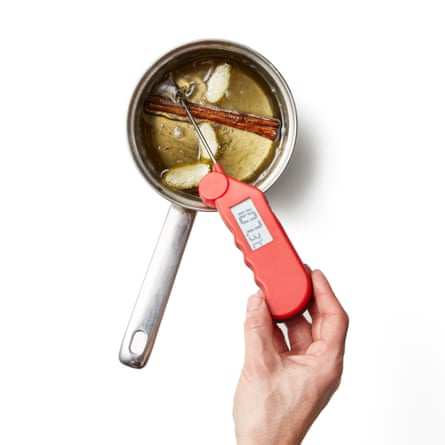 Put the sugar in a small pan with 150ml water, half the cinnamon stick and half the lemon zest, peeled into strips. Bring to a boil and cook until slightly thickened – it’s ready when it hits about 107C.