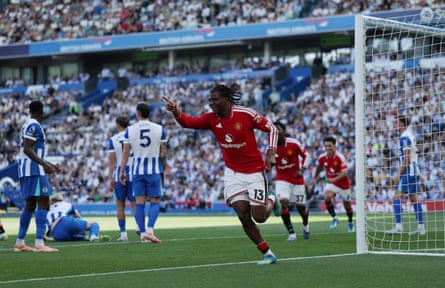 Manchester United’s Patrick Dorgu celebrates scoring their first goal