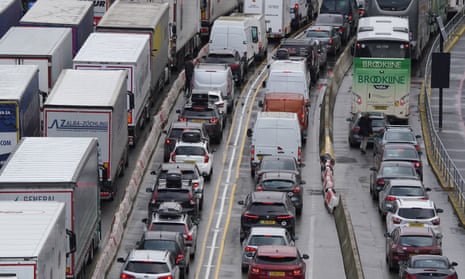 Cars and lorries queued at Dover.