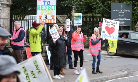 Protesters outside Howell's school in Cardiff as NEU  members take part in a previous national strike action in February 2022