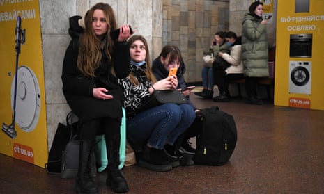 Civilians sheltering in a metro station in Kyiv, Ukraine, 24 February 2022