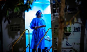 A health worker in Kowloon, Hong Kong.