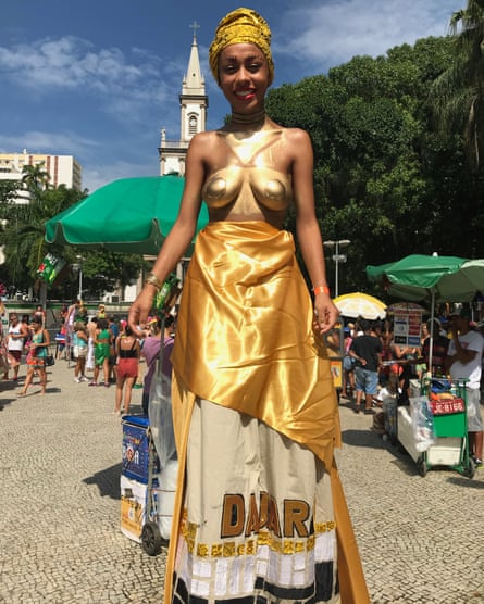 Advertising professional Louise Bacelar, 23, as Dadara, warrior wife of 16th century black resistance leader Zumbi dos Palmares at Mulheres Rodadas. “This is more than just a feminist street party,” she said