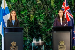 Finnish prime minister Sanna Marin with Ardern at a media conference in Auckland last November