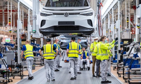 Assembly line for the Volkswagen (VW) ID 4 electric car, Emden, northern Germany.