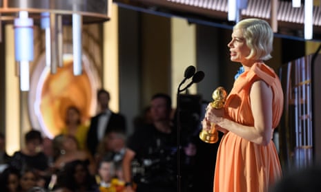 Michelle Williams accepts a Golden Globe for her role in ‘Fosse/Verdon’ at the Beverly Hilton Hotel on Sunday. 