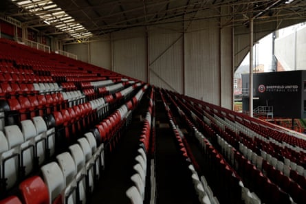Empty seats in the Kop just before kick-off between Sheffield United v Manchester City at Bramall Lane on 31 October.