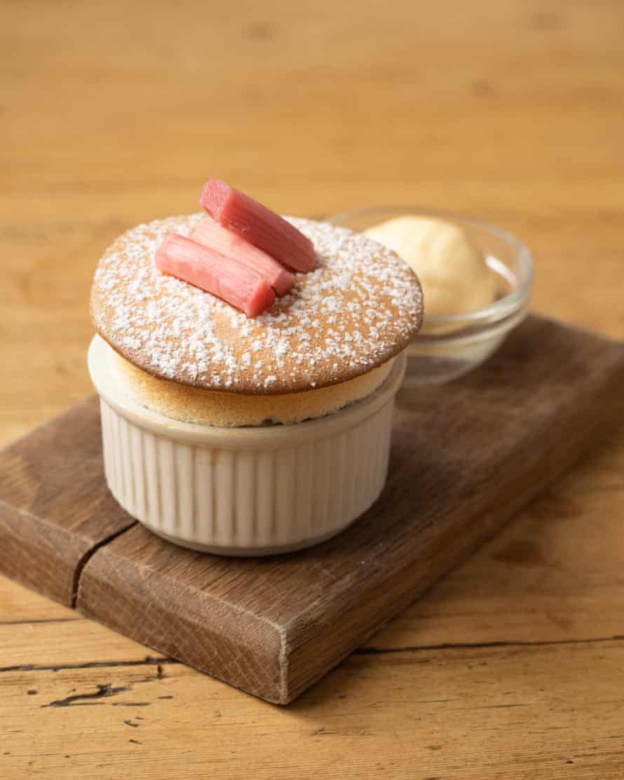 ‘Bright taste’: rhubarb soufflé.