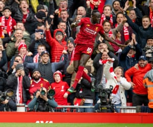 Mane celebrates after putting Liverpool in front.