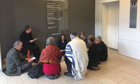 Rabbi Jonathan Keren-Black is joined by seven other religious leaders occupying Josh Frydenberg’s office in Melbourne.