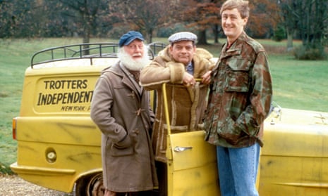 Buster Merryfield as Uncle Albert, David Jason as Del Boy Trotter and Nicholas Lyndhurst as Rodney Trotter in the comedy sitcom Only Fools and Horses