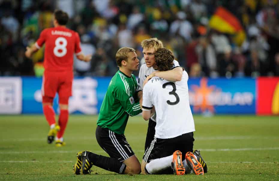 Germany's players enjoy beating England in the 2010 World Cup.