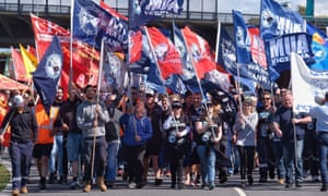 Union demonstrators gather at Webb Dock in Melbourne, Australia, 8 December 2017.