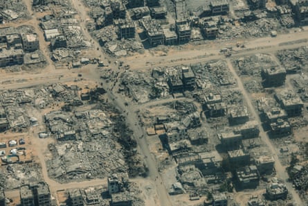 An aerial photo taken earlier this month of a suburb reduced to rubble
