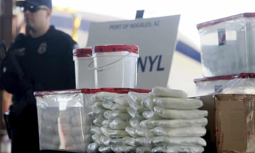 Customs and Border Protection officers show fentanyl seized at the border in Nogales, Arizona, in 2019. Mexico is currently the biggest supplier to the US market.