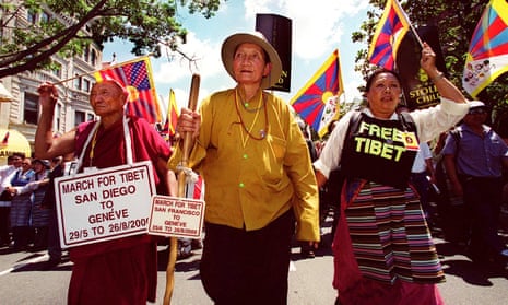 Ani Pachen, who led 600 fighters against the Chinese invasion in 1958, marching in Washington DC in 2000 to support a free Tibet.