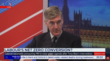 A screen grab of GB News presenter Sir Jacob Rees-Mogg on 28 May.