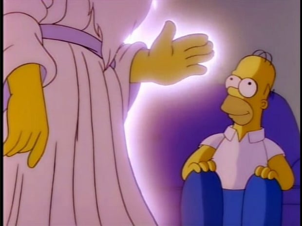 God visits Homer in a dream to tell him it’s cool with him if Homer stays home from church to watch football