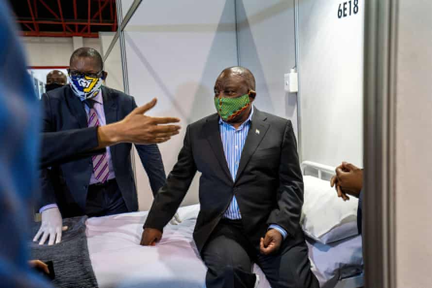 South African President Cyril Ramaphosa visits the Covid-19 treatment facilities at the NASREC Expo Centre in Johannesburg, South Africa on 24 April, 2020.