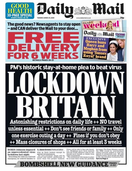 Daily Mail’s ‘Lockdown Britain’ headline on 24 March 2022