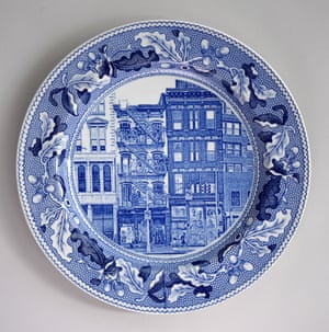 New American Scenery, Fleurs.de.sel’s New York, Canal Street, 3, 2020. Transfer print collage on pearlware plate