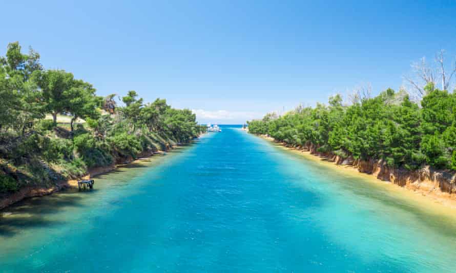 Drone view of Nea Potidea canal.