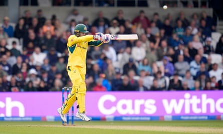 Australia’s Alex Carey hits out on his way to a valuable 74.
